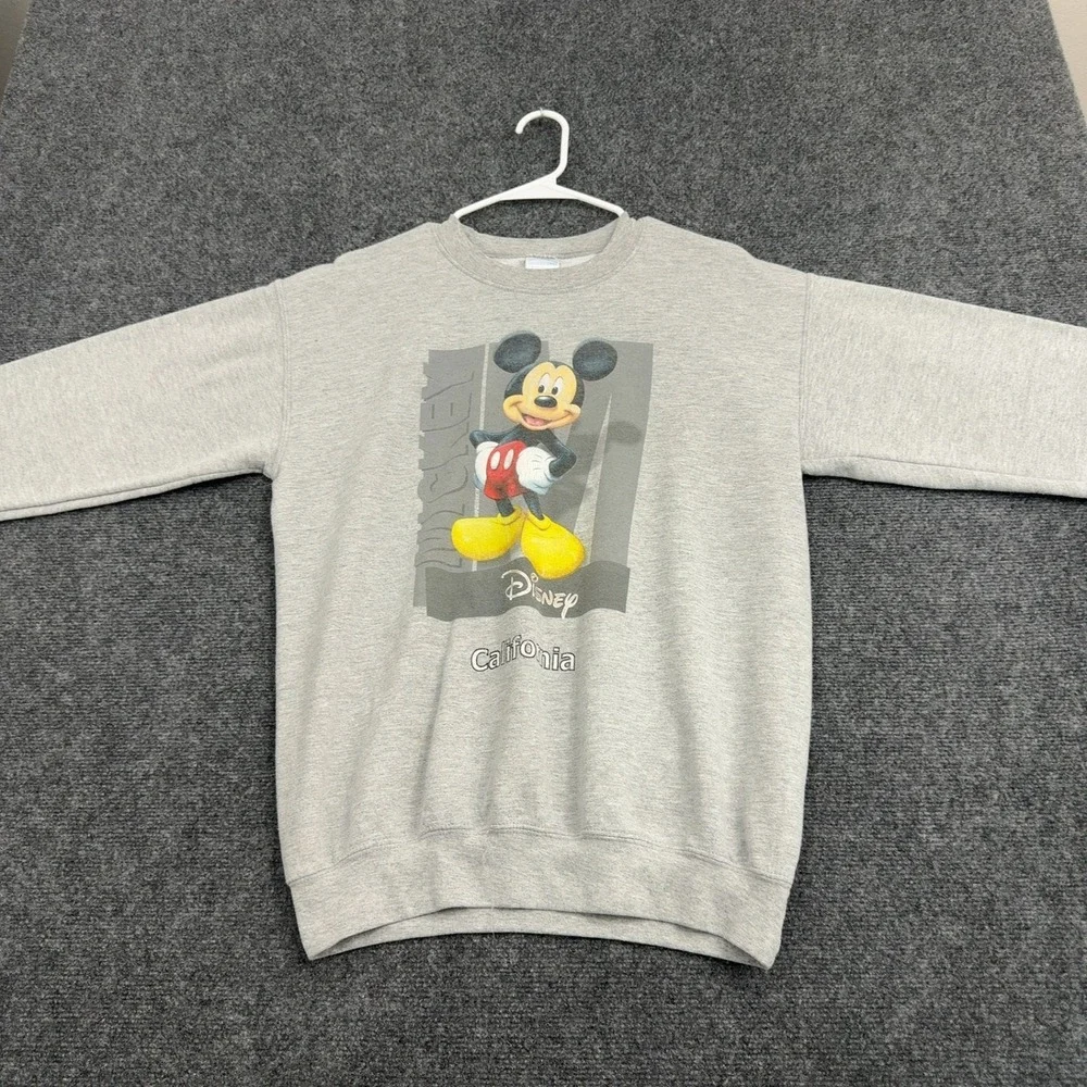 Vintage Gildan Disney Sweatshirt Men M Grey Cotton Blend Mickey California Retro
